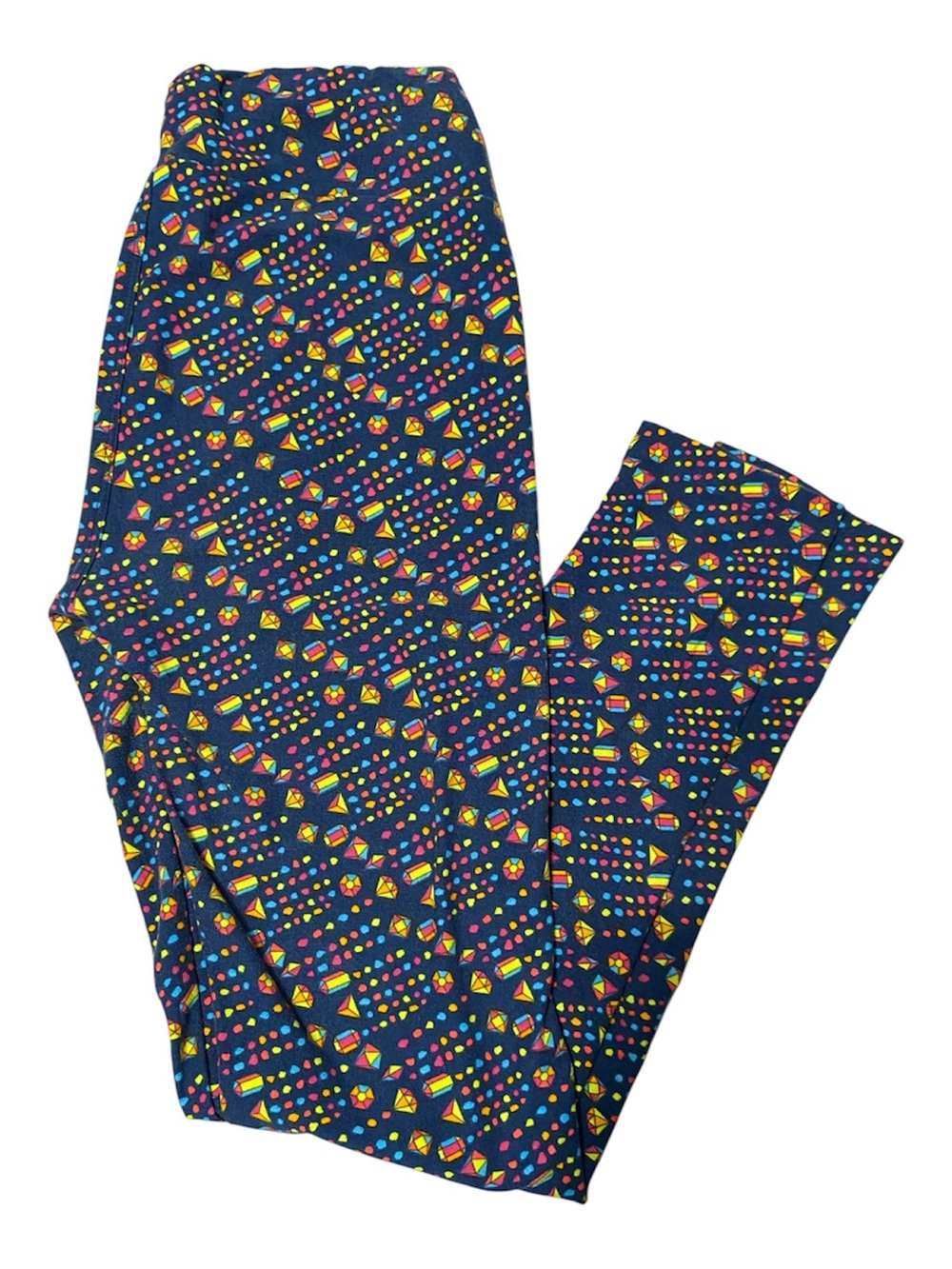 LuLaRoe Navy Leggings with Bright Geometric Print